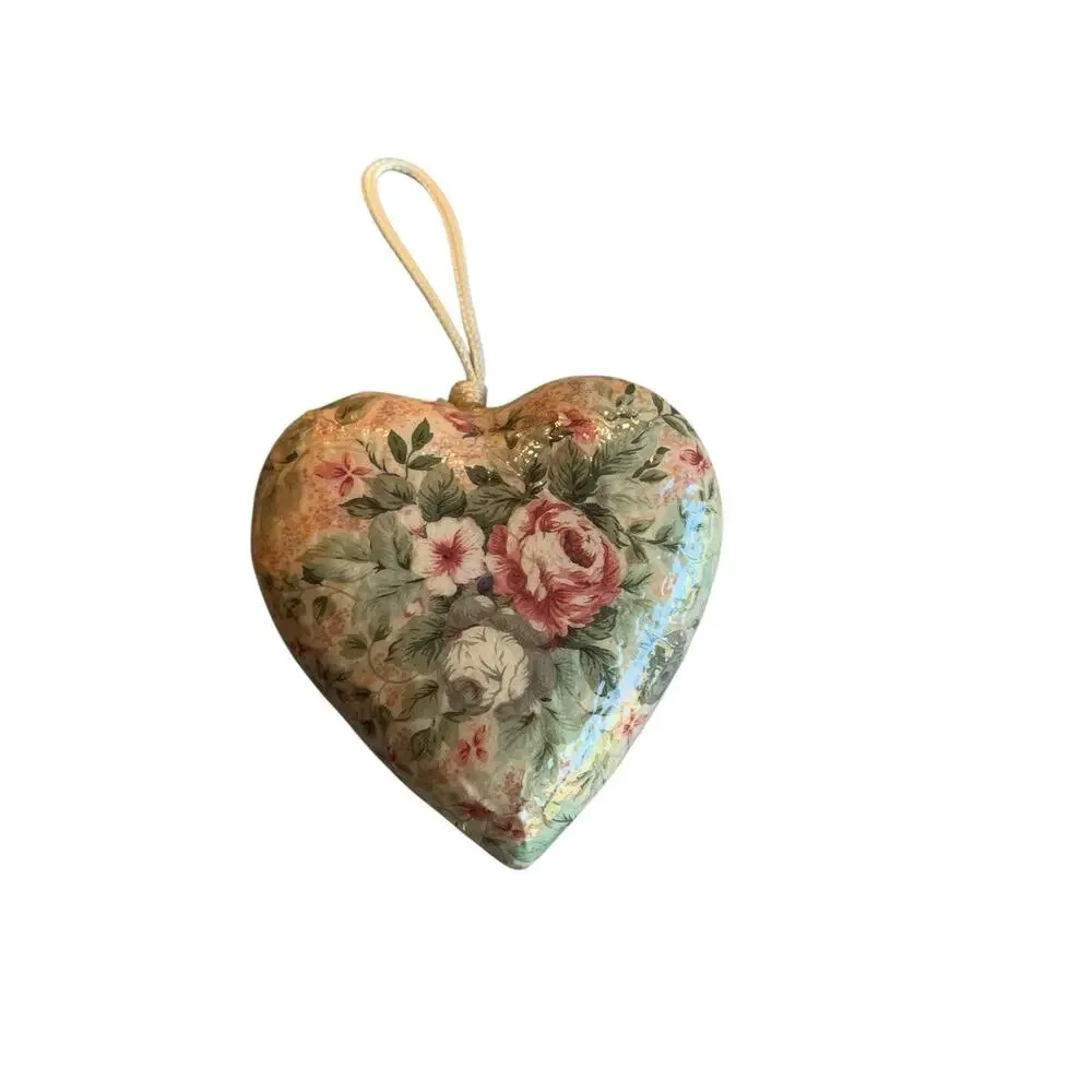 Napco‎ Set 2 Paper Mache Decoupage Christmas Ornament Victorian Flowers 3-4 